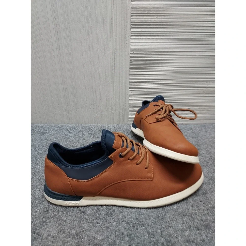 Aldo Men Dress Shoe 9.5 Brown Leather Derby Colby Lace Up Round Toe Business